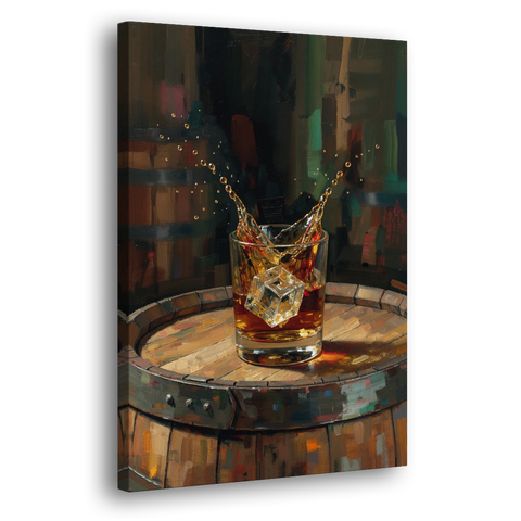 Bourbon Painting with an Ice Cube Splash - Canvas Wall Art - Side