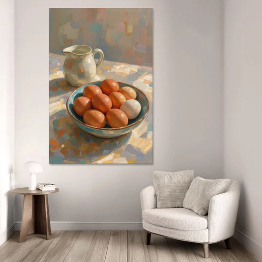 Bowl of Brown Eggs and Milk Jug for Breakfast Nooks - Canvas Wall Art - Sofa - 40x60