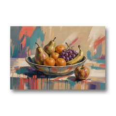 Bowl of Fruit Painting with Runaway Apple - Canvas Wall Art - Front