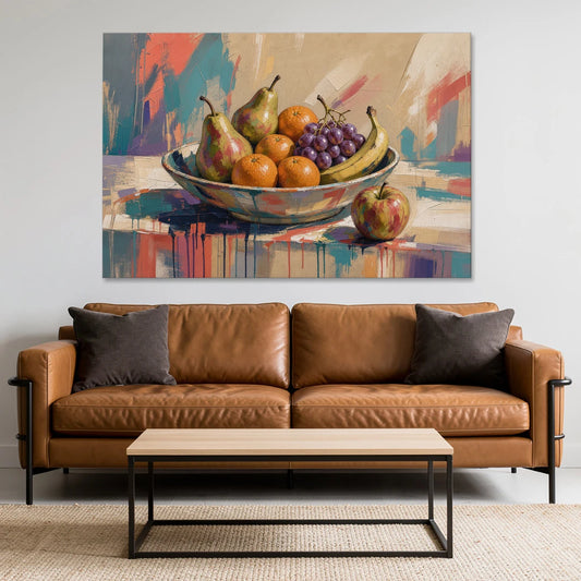 Bowl of Fruit Painting with Runaway Apple - Canvas Wall Art - Sofa - 60x40