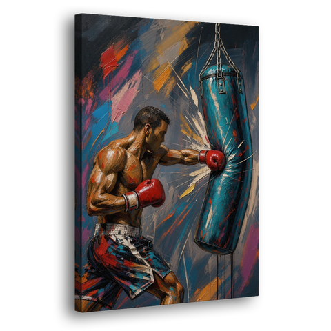 Boxing Wall Art Straight Right Into the Heavy Bag - Canvas Wall Art - Side
