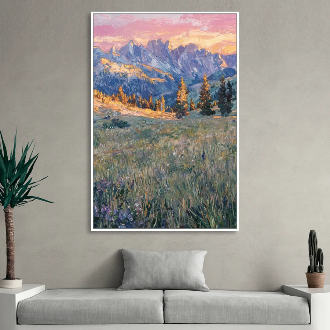 Bozeman Bridger Range Sitting Room - White Canvas Wall Art