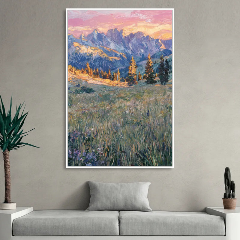 Bozeman Bridger Range Sitting Room - White Canvas Wall Art