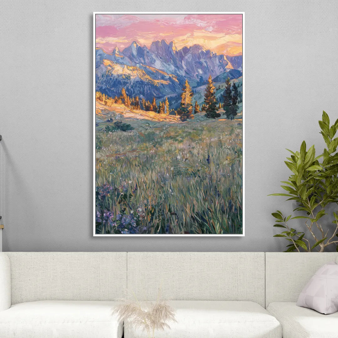 Bozeman Bridger Range Living Room - White Canvas Wall Art
