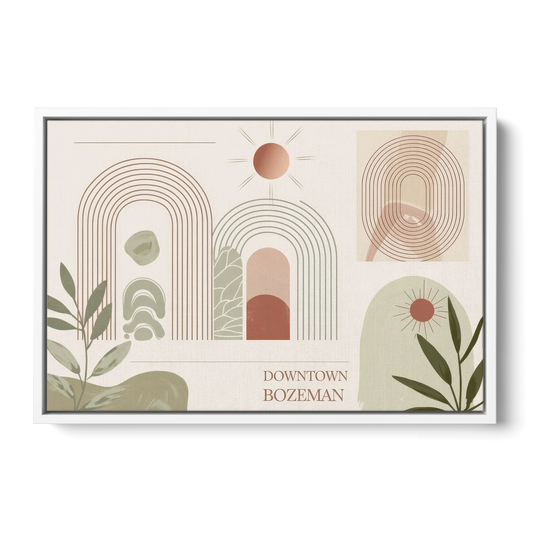 Bozeman Downtown Charm - White Framed Canvas Wall Art - Front