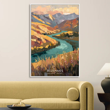 Bozeman Gallatin Valley Sitting Room - White Canvas Wall Art