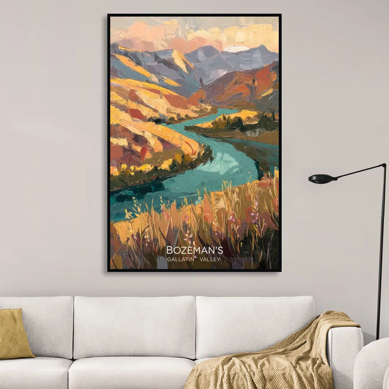 Bozeman Gallatin Valley Living Room - Black Canvas Wall Art