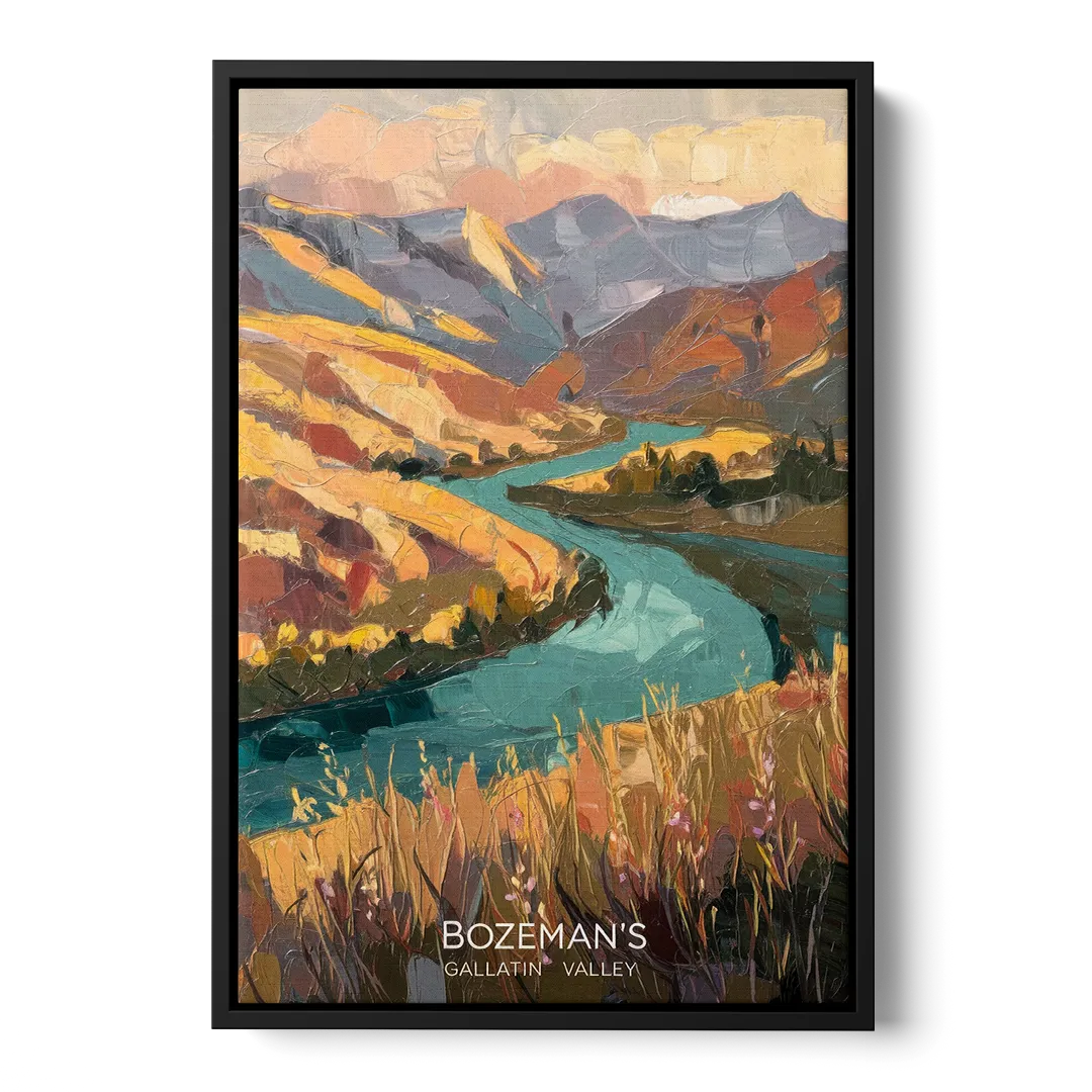 Bozeman Gallatin Valley Front - Black Canvas Wall Art