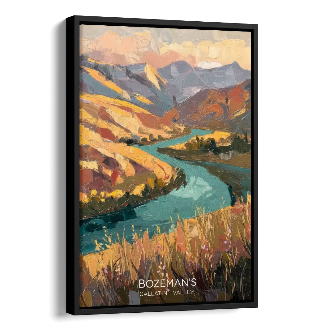 Bozeman Gallatin Valley Side - Black Canvas Wall Art