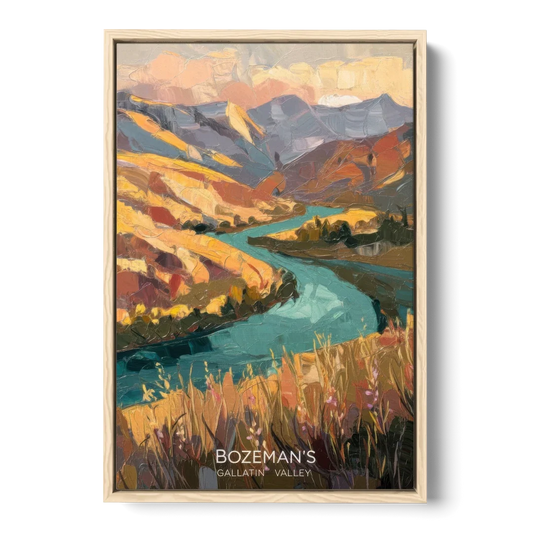 Bozeman Gallatin Valley - Oak Framed Canvas Wall Art - Front
