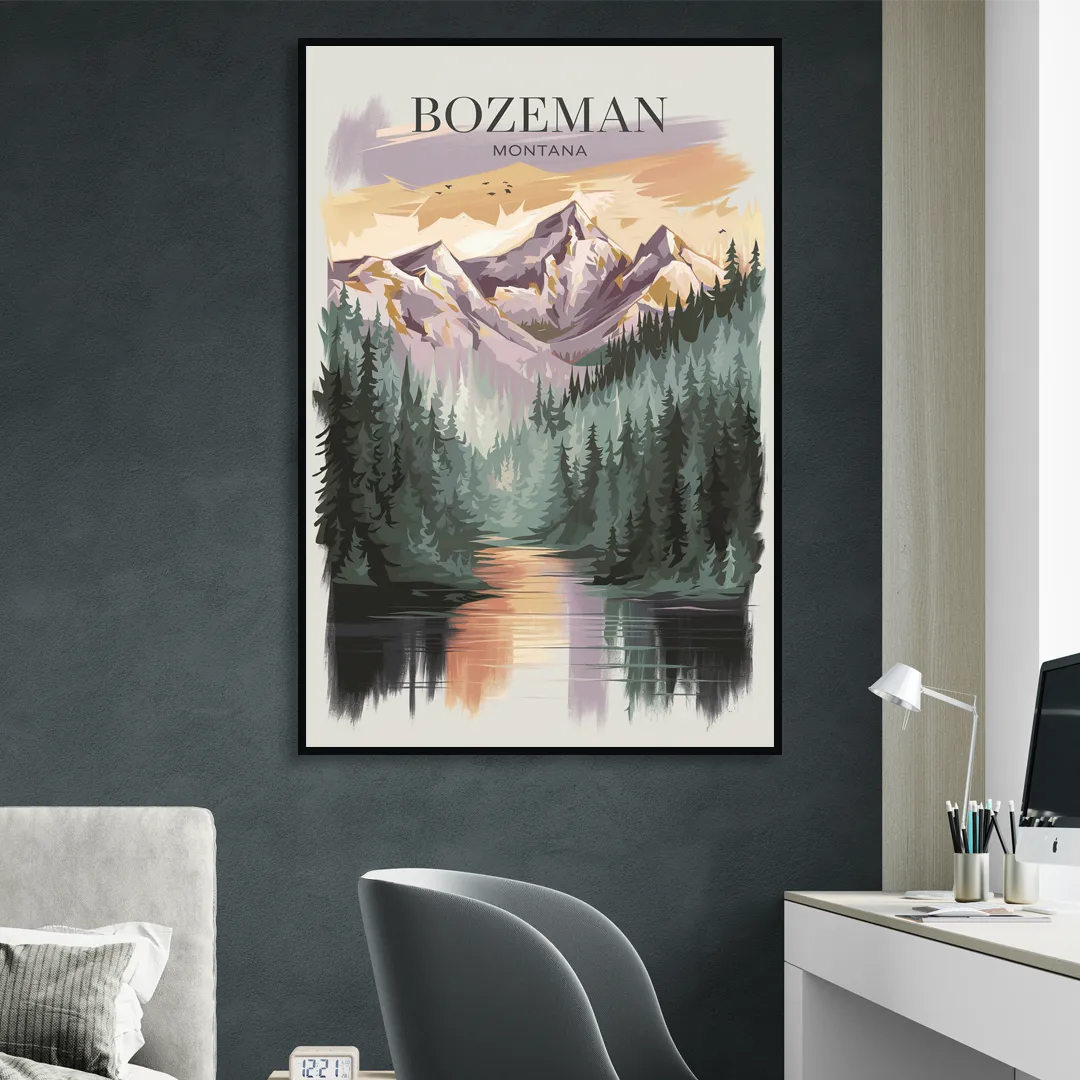 Bozeman Montana Wilderness Sitting Room - Black Canvas Wall Art