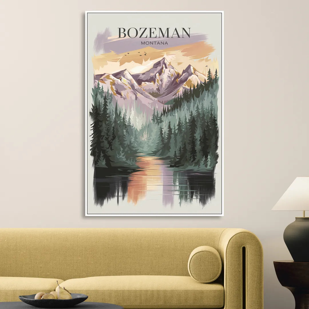 Bozeman Montana Wilderness Living Room - White Canvas Wall Art