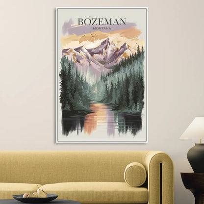 Bozeman Montana Wilderness Living Room - White Canvas Wall Art