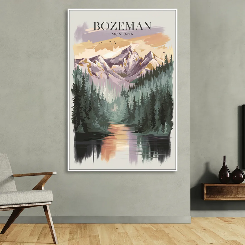 Bozeman Montana Wilderness Sitting Room - White Canvas Wall Art