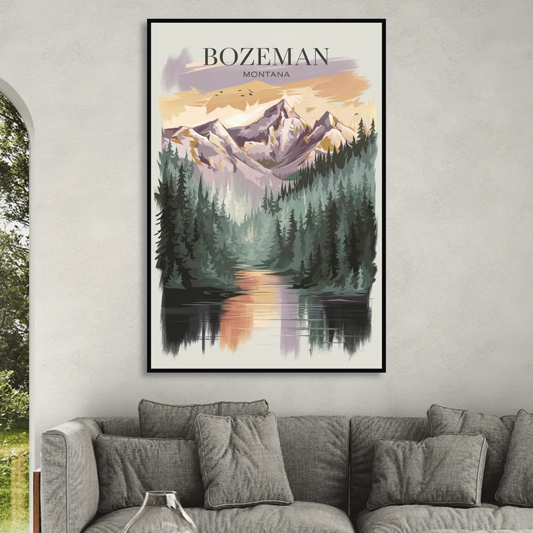 Bozeman Montana Wilderness Living Room - Black Canvas Wall Art