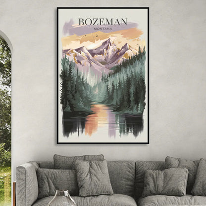 Bozeman Montana Wilderness Living Room - Black Canvas Wall Art