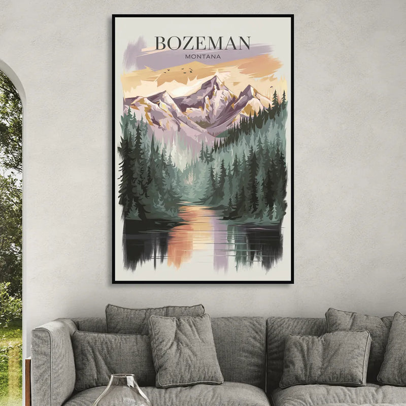 Bozeman Montana Wilderness Living Room - Black Canvas Wall Art