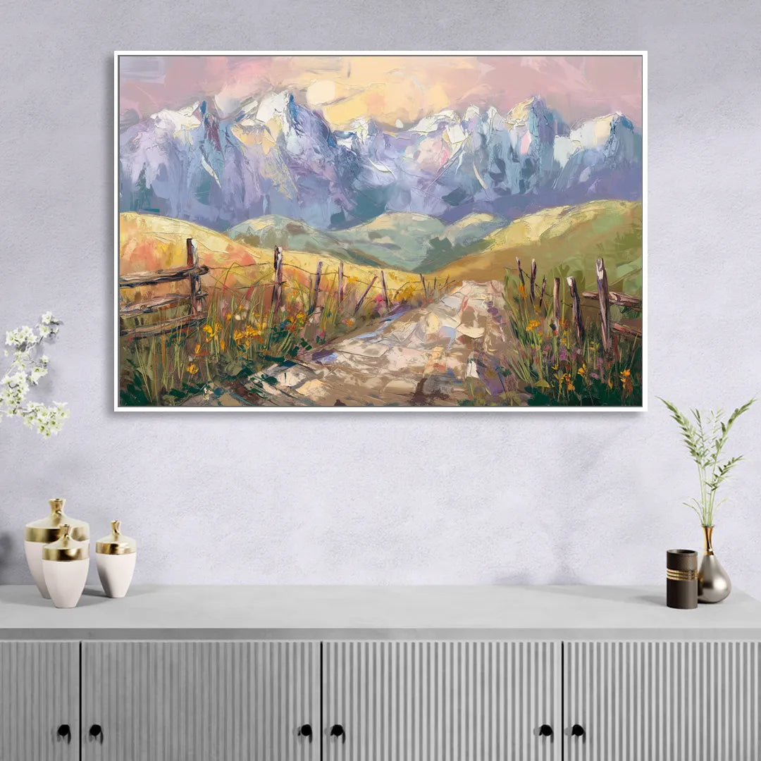 Bozeman Mountain Views Living Room - White Canvas Wall Art