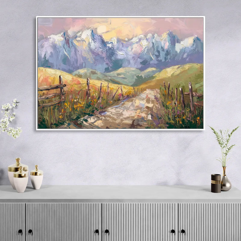 Bozeman Mountain Views Living Room - White Canvas Wall Art