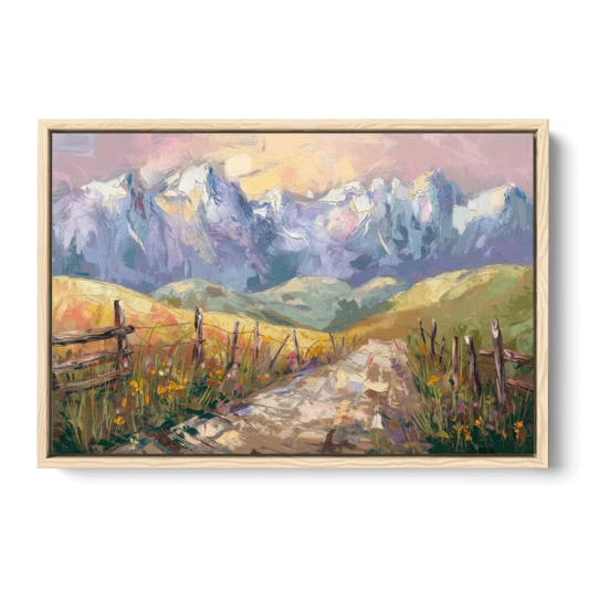 Bozeman Mountain Views - Oak Framed Canvas Wall Art - Front