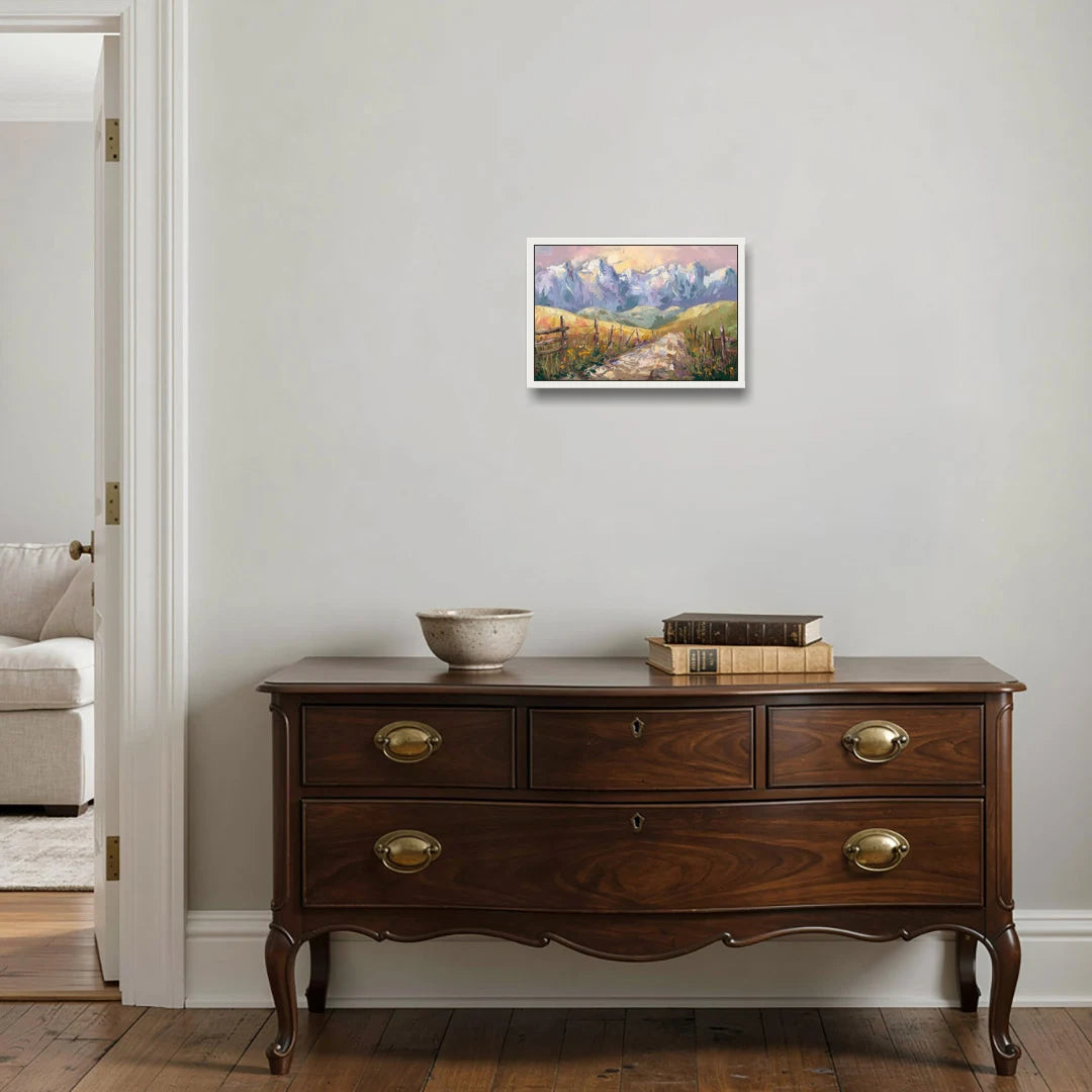 Bozeman Mountain Views - White Framed Canvas Wall Art - Coffee Table - 18x12