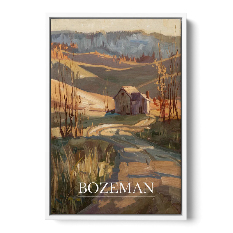 Bozeman Rustic Landscape Front - White Canvas Wall Art