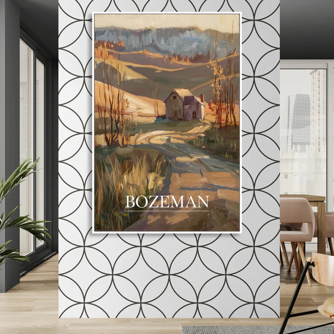 Bozeman Rustic Landscape Sitting Room - White Canvas Wall Art