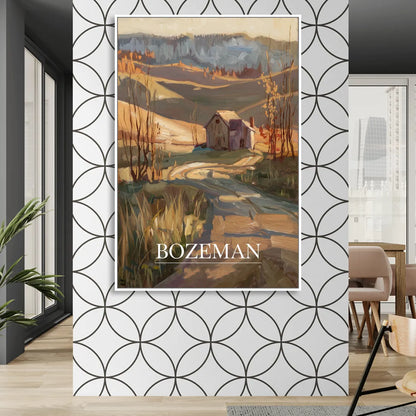 Bozeman Rustic Landscape Sitting Room - White Canvas Wall Art