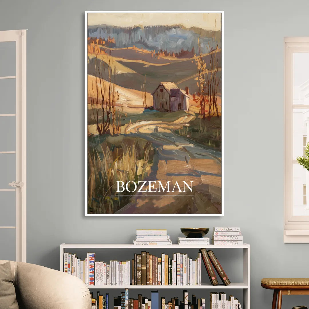Bozeman Rustic Landscape Living Room - White Canvas Wall Art