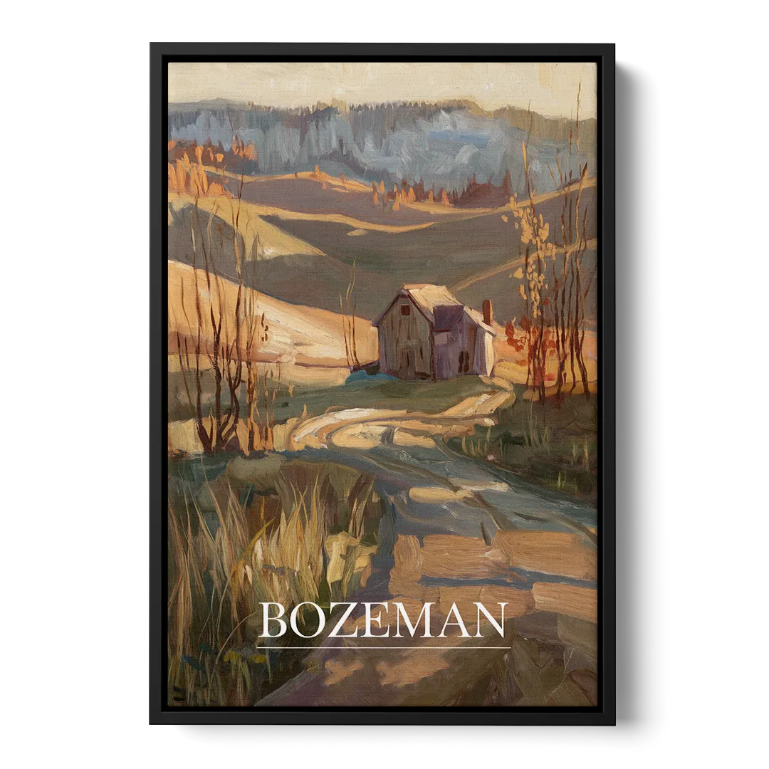 Bozeman Rustic Landscape Front - Black Canvas Wall Art