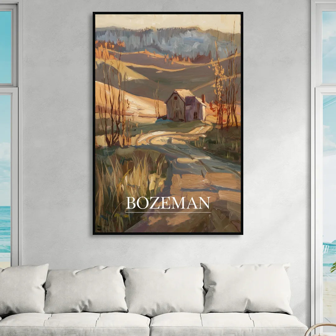 Bozeman Rustic Landscape Sitting Room - Black Canvas Wall Art