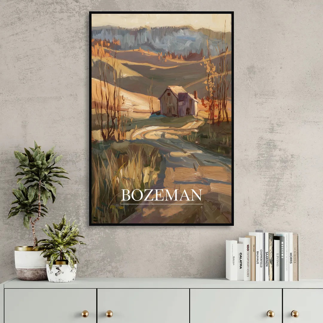 Bozeman Rustic Landscape Living Room - Black Canvas Wall Art