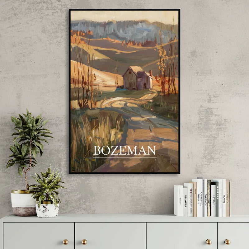Bozeman Rustic Landscape Living Room - Black Canvas Wall Art