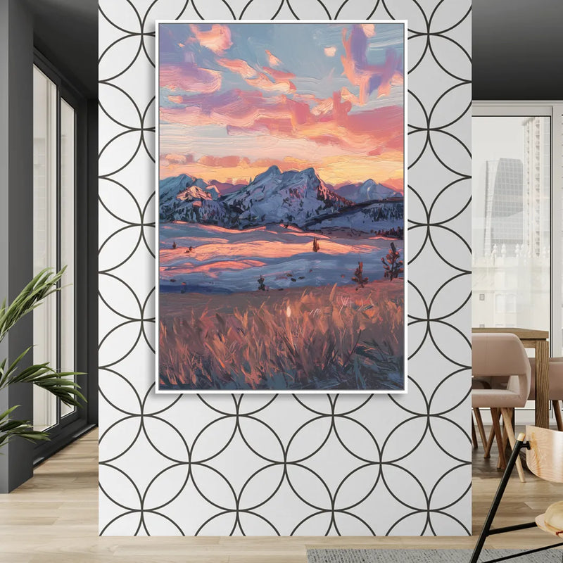 Bozeman Sunset Horizon Living Room - White Canvas Wall Art