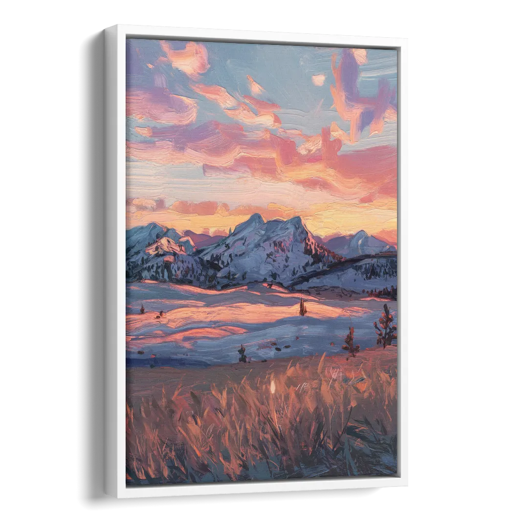 Bozeman Sunset Horizon Side - White Canvas Wall Art