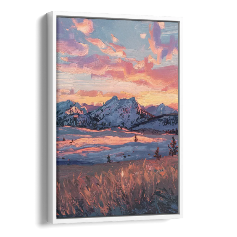 Bozeman Sunset Horizon Side - White Canvas Wall Art