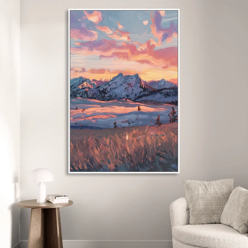 Bozeman Sunset Horizon Sitting Room - White Canvas Wall Art