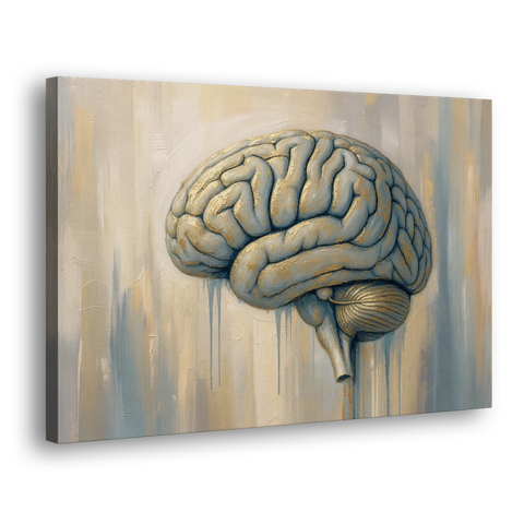 Brain Wall Art in Dusty Blue and Gold Leaf - Canvas Wall Art - Side