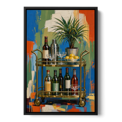 Brass Bar Cart with Lemons for the Home Bar - Black Framed Canvas Wall Art - Front