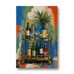 Brass Bar Cart with Lemons for the Home Bar - Canvas Wall Art - Front