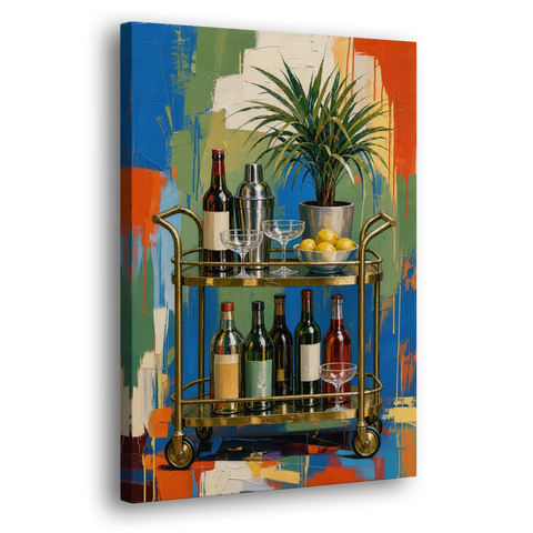 Brass Bar Cart with Lemons for the Home Bar - Canvas Wall Art - Side