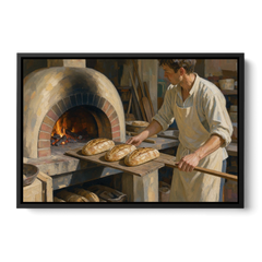 Bread Painting of the Wood Fired Oven - Black Framed Canvas Wall Art - Front