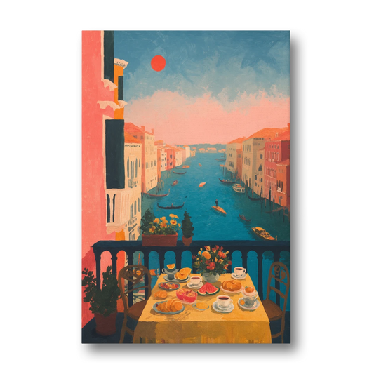 Breakfast Painting on a Venice Balcony - Canvas Wall Art - Front