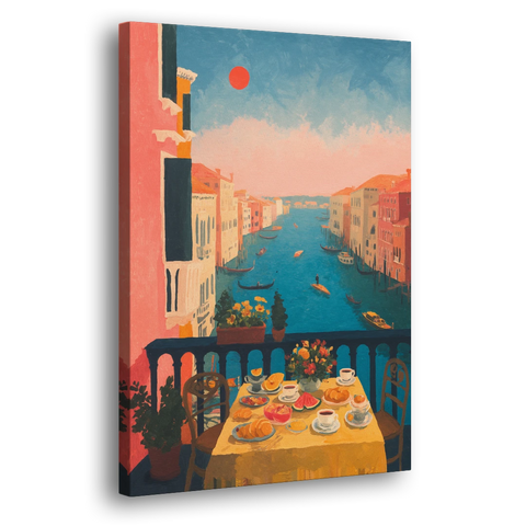 Breakfast Painting on a Venice Balcony - Canvas Wall Art - Side