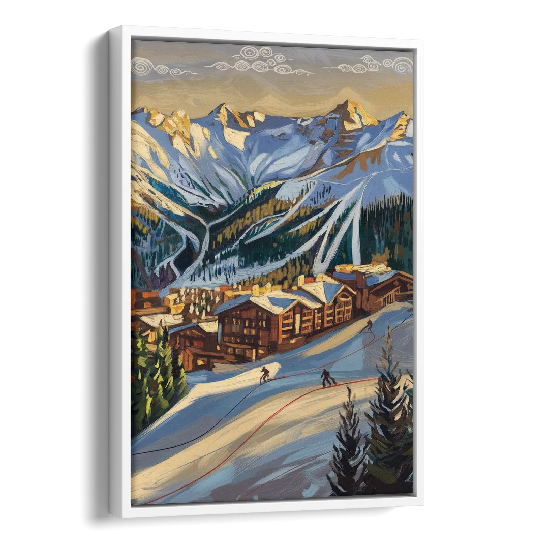 Breckenridge Ski Resort Panorama Side - White Canvas Wall Art