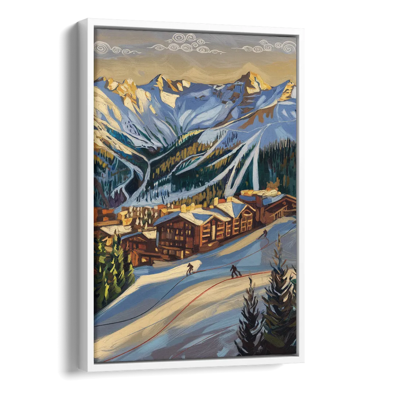 Breckenridge Ski Resort Panorama Side - White Canvas Wall Art