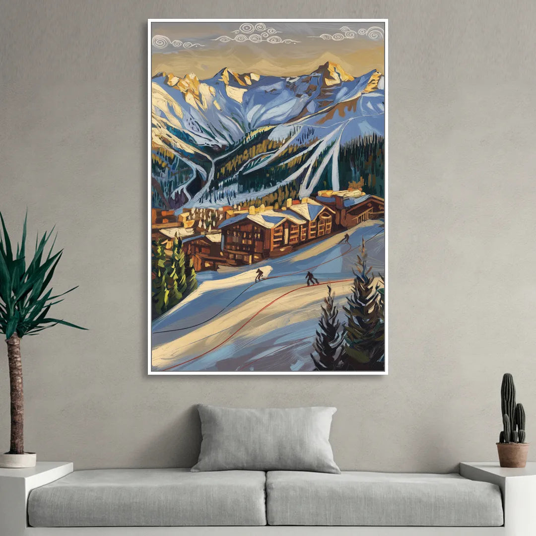 Breckenridge Ski Resort Panorama Sitting Room - White Canvas Wall Art