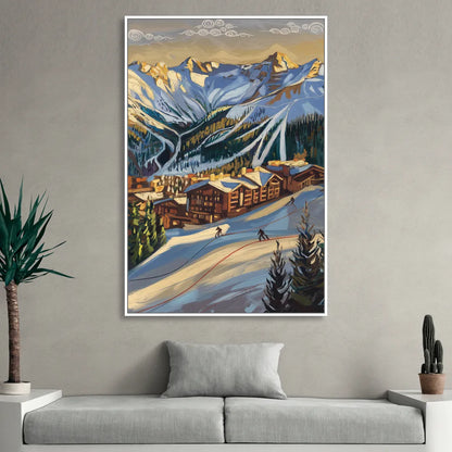 Breckenridge Ski Resort Panorama Sitting Room - White Canvas Wall Art