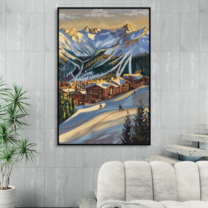 Breckenridge Ski Resort Panorama Living Room - Black Canvas Wall Art