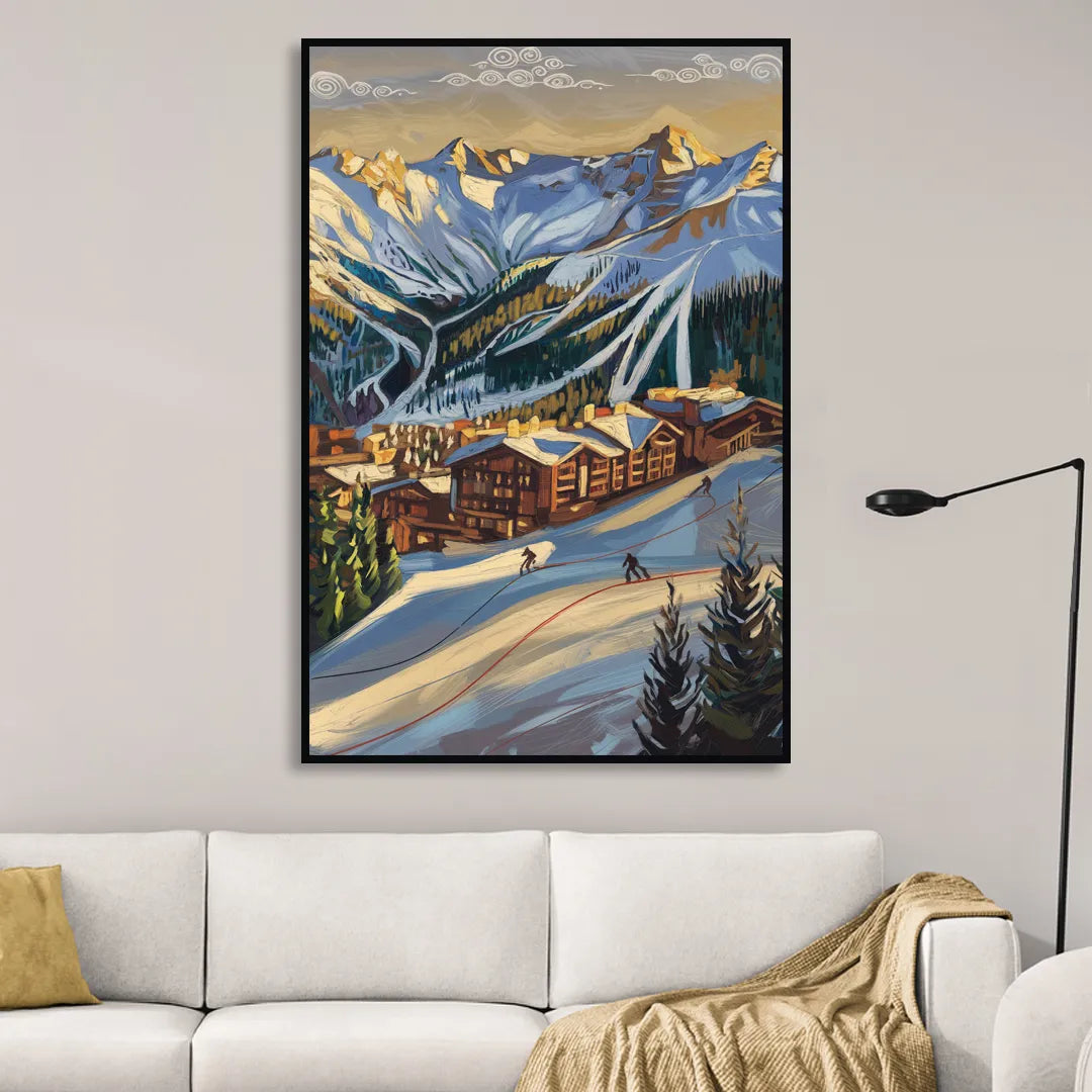 Breckenridge Ski Resort Panorama Sitting Room - Black Canvas Wall Art